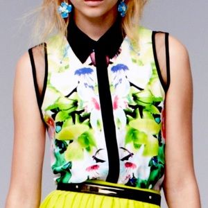 Prabal Gurung Green Sleeveless Button Down Shirt